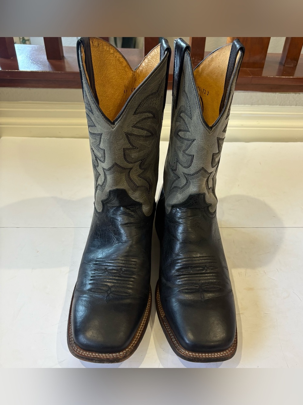 Roper Cowboy Boots Men’s 11 EE Black Gray Leather Square Toe Handmade Mexico